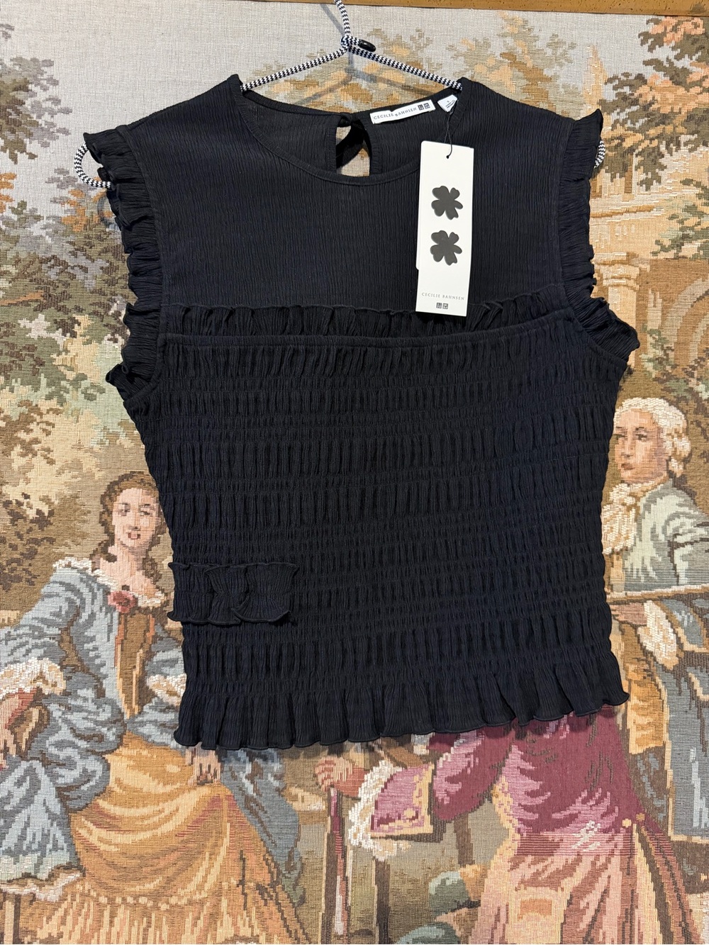Cecilie Bahnsen Black Smocked Ruffle Tank